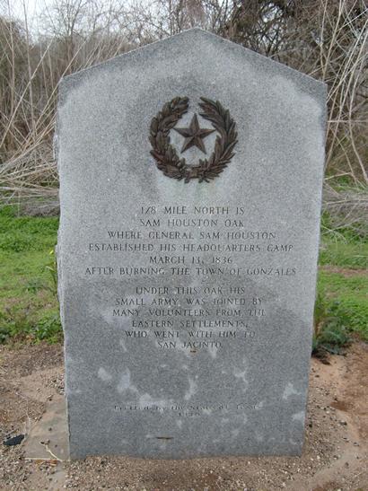Sam Houston Oak, Gonzales, Texas centennial marker