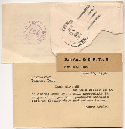 Tesnus Texas last-day postmark 