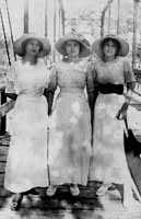 Three women on bridge vintage photo