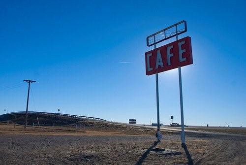 Route 66  abondoned  Cafe sign, Adrian, Texas