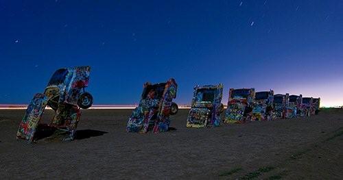 Cadillac Ranch in Amarillo at night