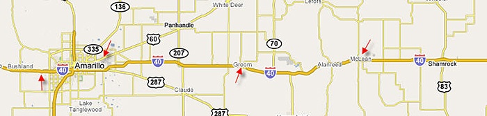 Route 66 Map- Shamrock To Amarillo Texas