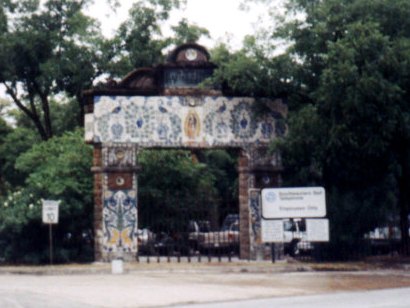 Tile peacock, frogs and Virgin of Guadalupe, San Antionio Texas