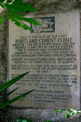 First Portland Cement Plant Site plaque, San Antonio Texas