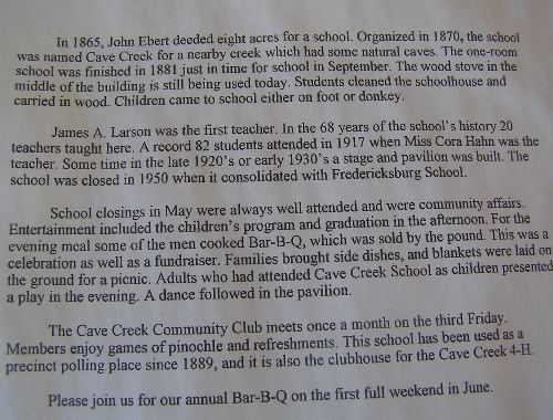 Gillespie County TX - Cave Creek School History