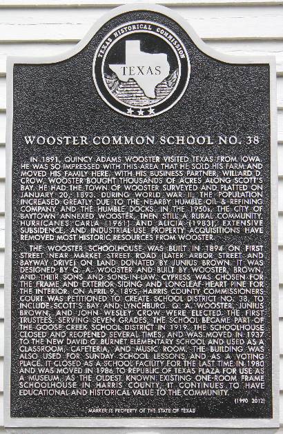 Wooster Common School No. 38 Historical Marker, Harris County, Texas