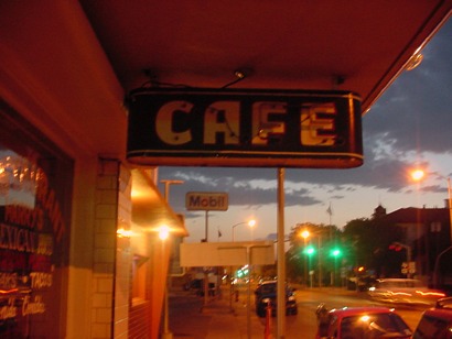 Eagle Pass TX - cafe neon sign at dusk