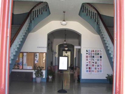 Wilson county courthouse front entrance to staircase, Floresville Texas 