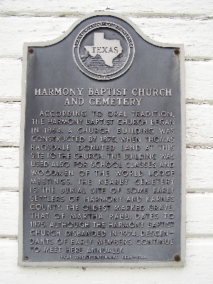 TX - Harmony Baptist Church Cemetery Historial Marker