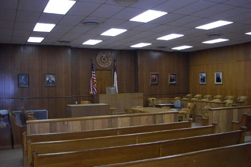 TX - Karnes County courthouse courtroom before restoration