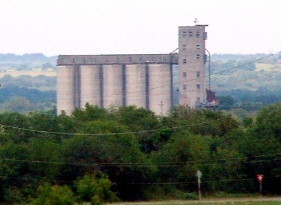 Kenedy Texas grain elevators overlooking hill country