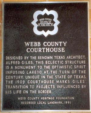 Webb county courthouse plaque, Laredo Texas