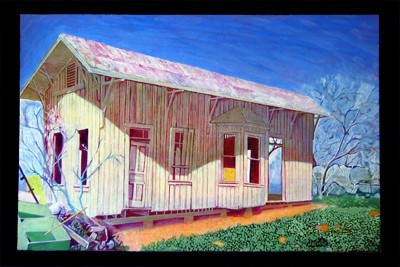 Lytle Texas depot, painting by Jacinto Guevara