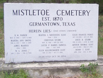 Schroeder TX  -  Germantown 1870Mistletoe Cemetery Marker