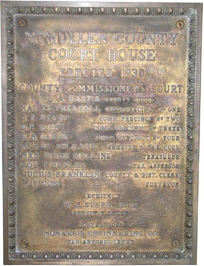 TX - 1930 McMullen County Courthouse dedication plaque
