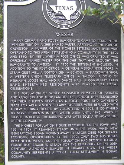Weser Texas historical marker