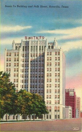 Amarillo Texas - Santa Fe Building and Polk Street old post card