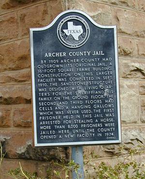 Former Archer County jail historical  marker,  Archer City Texas