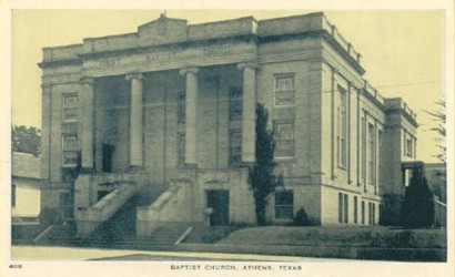 Baptist Church, Athen Texas old postcard
