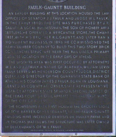 Athens TX - Faulk-Gauntt Building Historical Marker