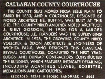 Callahan County Courthouse marker, Baird Texas