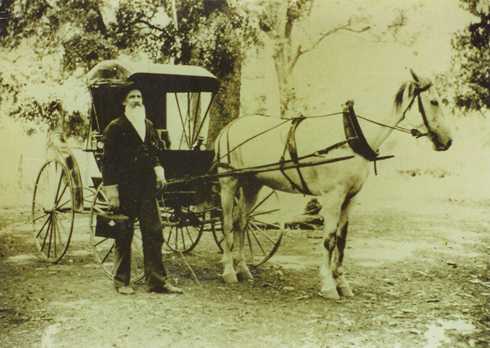 Dr. Doss and horse and buggy, Bend, Texas