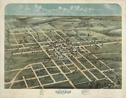 Brenham Tx - 1873  Bird's Eye View