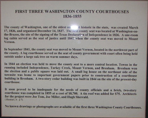 TX - Historyof first 3 Washington County Courthouse s