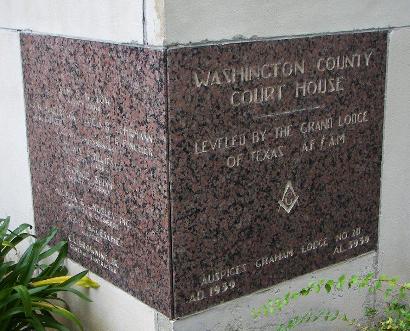 Washington County Courthouse cornerstone, Brenham, Texas