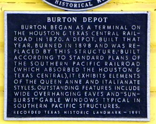 TX - Burton depot historical marker