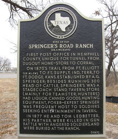 TX - Site of Old Springer's Road Ranch Historical Marker
