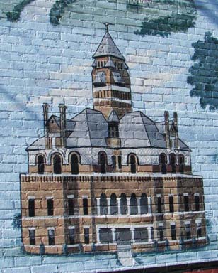  1896 Van Zandt County courthouse represented in a Canton mural