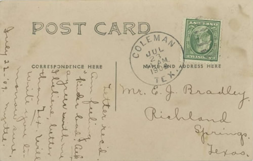 Coleman TX 1909 Postmark