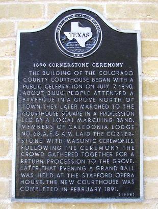  TX - Colorado County Courthouse 1890 cornerstone ceremony marker