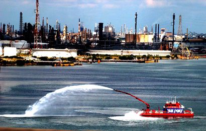 Fire boat test in harbour of  Corpus Christi 