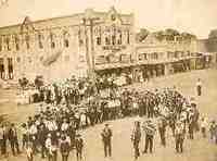 SPJST Building , band and Rhinehart Hotel, Granger, Texas historic photo