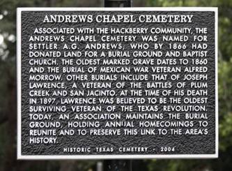 Hackberry Tx Andrews Chapel Cemetery Marker