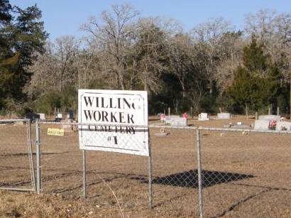 Halletsville TX - Willing Worker Cemetery  sign