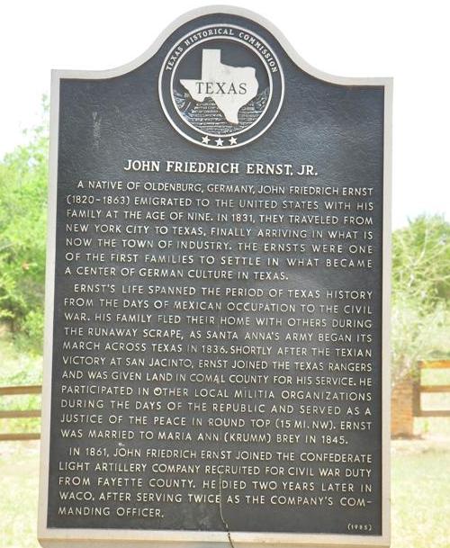 Industry TX - John Friedrich Ernst, Jr historical marker