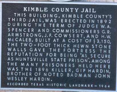 Kimble County Jail historical marker, Junction, Texas