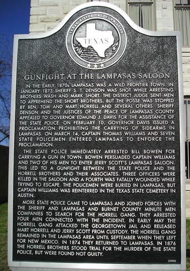 Gunfight at Lampasas Saloon marker