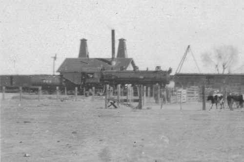 Locomotive in T&P yard, Lobo TX old photo