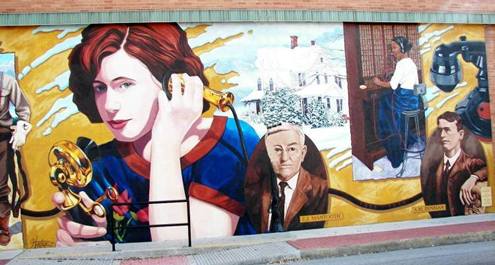 Telephone history mural in Lufkin Texas by Lance Hunter