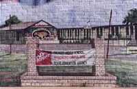 mural of middle school with Dr. Pepper sign