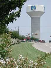 McKinney, Texas water tower and crepe myrtle trail