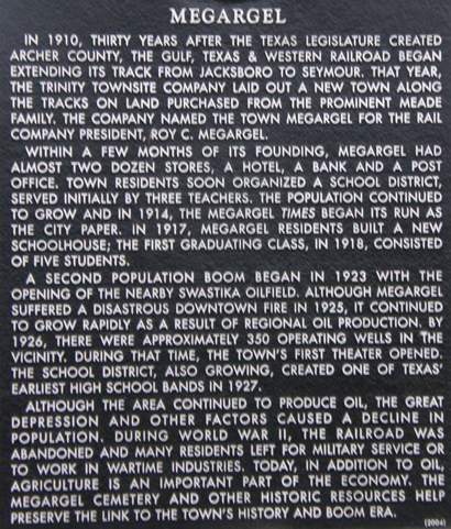 Megargel Tx historical marker