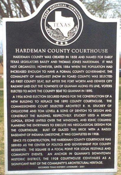 Quanah Tx Hardeman County Courthouse historical marker