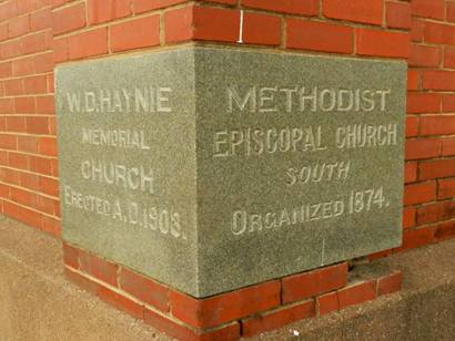 Rice, TX -  Haynie Memorial Methodist Church corner stone