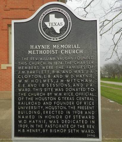 Rice, TX - Haynie Memorial Methodist Church historical marker