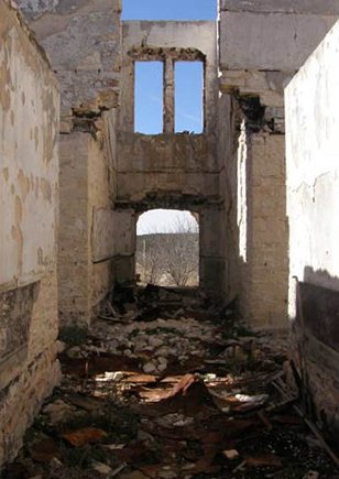 The ruins of 1911 Reagan County courthouse interior,  Stiles, Texas